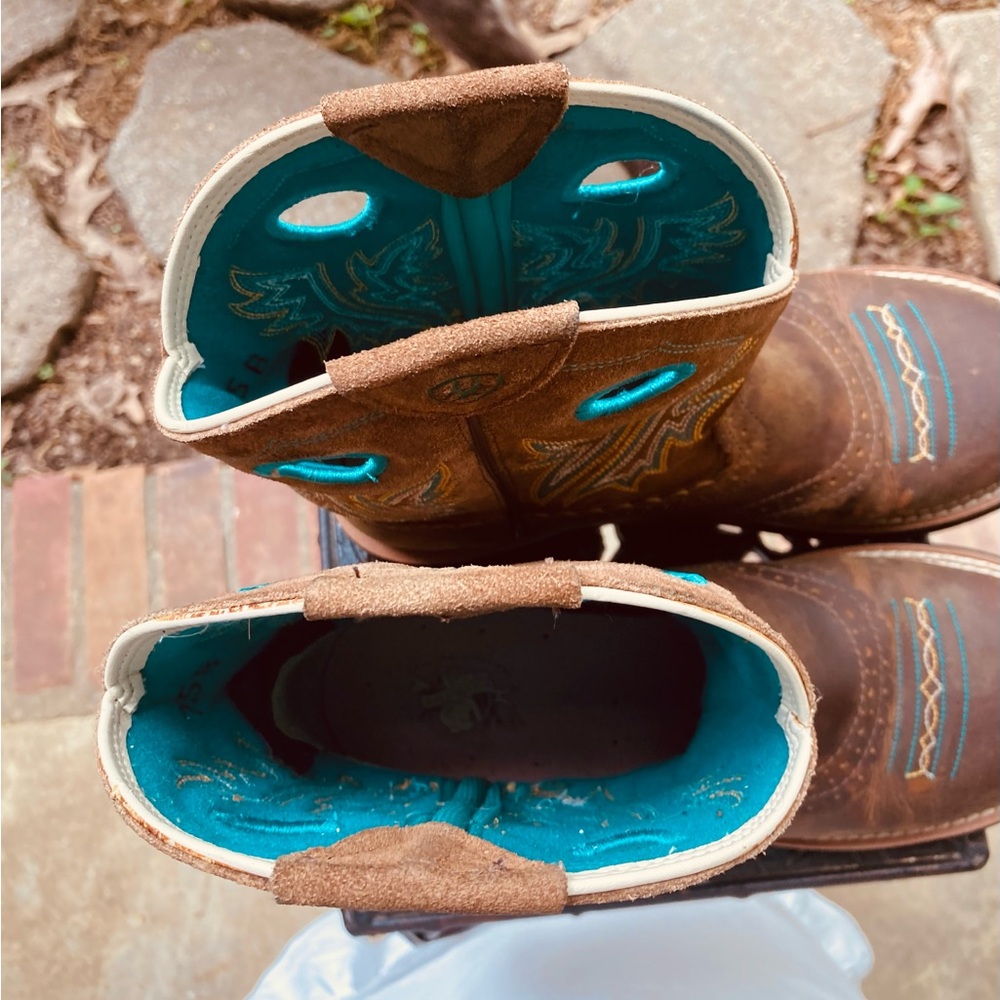 SOLD - different platform Brown and Teal Western Cowboy Boots Fat Baby “Shelia” - Picture 8 of 13